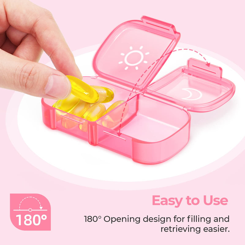 [Australia] - AUVON XL Weekly Pill Organizer 2 Times a Day, AM PM Pill Box 7 Day with One-Side Large Opening Design for Easy Filling, Portable Travel Pill Case for Medication, Vitamins, Fish Oils, Supplements A-pink 