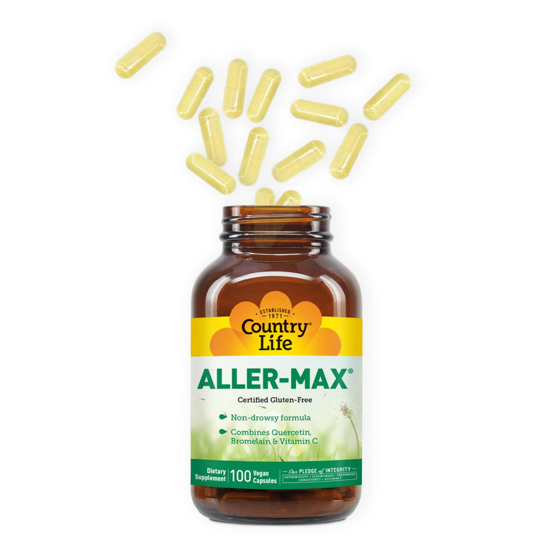 [Australia] - Country Life Aller-Max - Quercetin Supplements with Bromelain - Immune Support with Vitamin C, Zinc, and Botanical Blend - Certified Gluten-Free, Vegan (100 Count (Pack of 1)) 