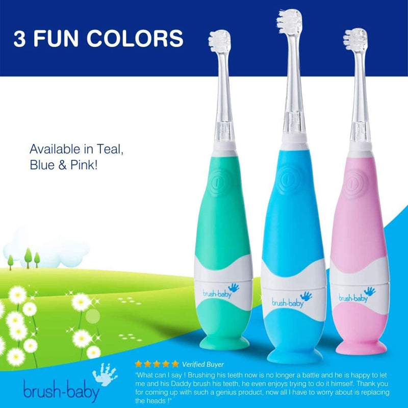[Australia] - brush-baby BabySonic Infant and Toddler Electric Toothbrush for Ages 0-3 Years - Smart LED Timer and Gentle Vibration Provide a Fun Brushing Experience - includes 2 Sensitive Brush Heads (Teal) Teal 