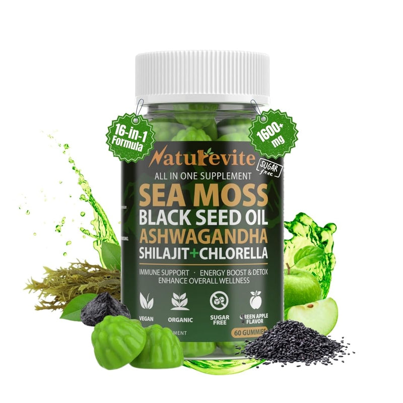 16-in-1 Seamoss Gummies – Sugar-Free, US-Made (30-Day) | 3X Potent, Seamoss, Black Seed Oil, Ashwagandha and more, Supports Immune Health, Energy and Daily Vitality for Men, Women