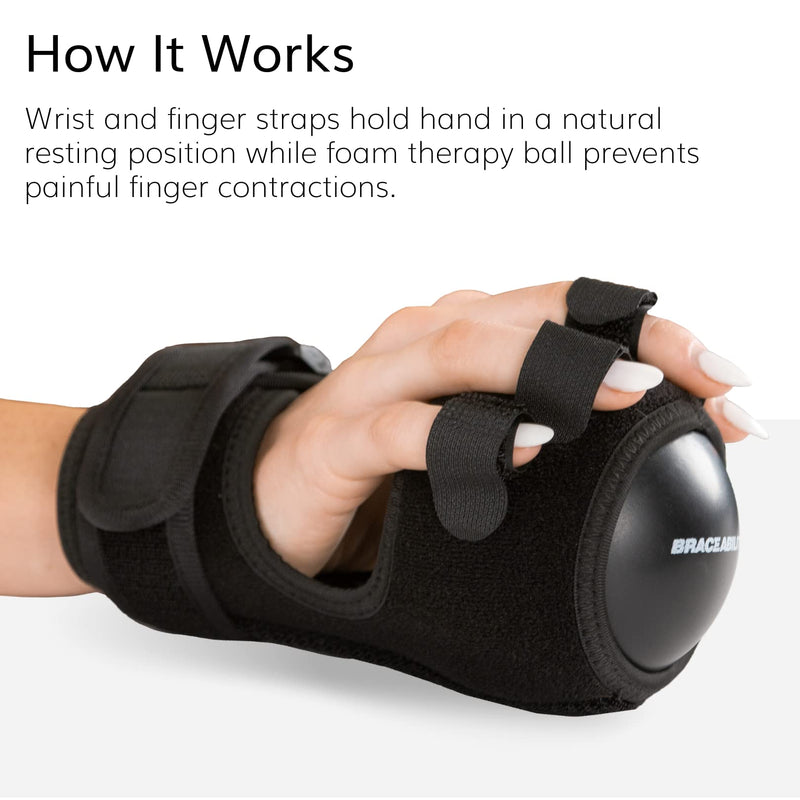 [Australia] - BraceAbility Anti Spasticity Splint - Contracture Stroke Resting Hand Orthosis Brace and Ball for Right or Left Cramp Relief, Twitching Pain, Recovery Therapy, Dupuytren's Treatment, Arthritis Remedy 