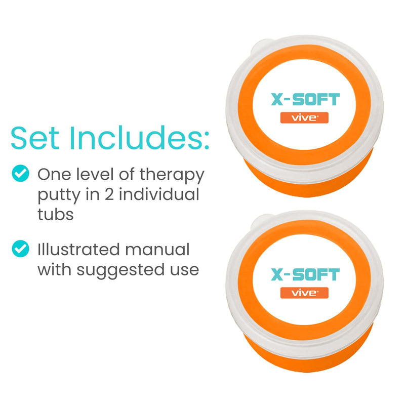 [Australia] - Vive Therapy Putty For Adults, For Hand Therapy (2 Pack) - Occupational Sensory Stress Relief Tools - for Physical Exercise, Finger Pain, Grip Strength, Rehab, Arthritis, Forearms, Fidgeting, Motor Skills X-Soft (Orange) 