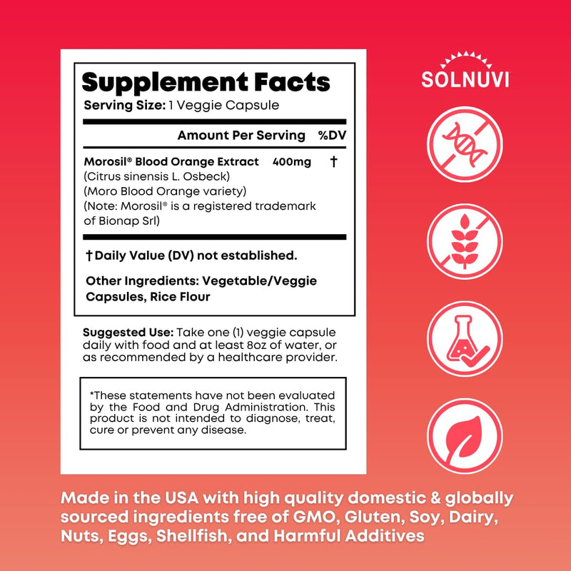 Morosil Clinically Tested C3G Supplement - Metabolism, Antioxidant, Wellness Support for Men & Women - 400mg Moro Red Orange Extract - 30 Veggie Capsules - Non-GMO, Gluten-Free, Vegan-Friendly Morosil 30 Count (Pack of 1)