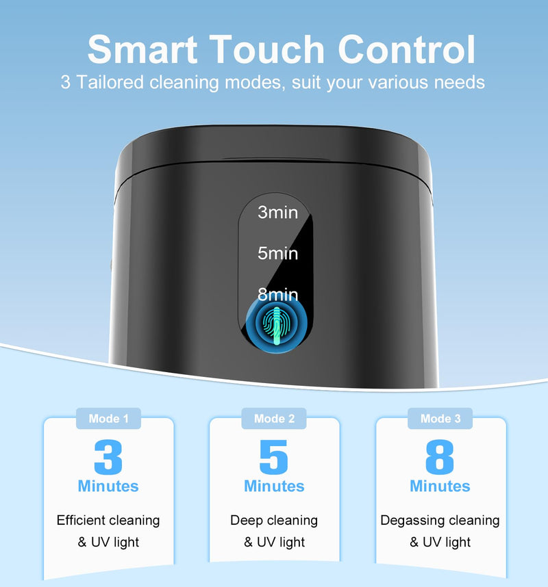 [Australia] - 2025 Ultrasonic Retainer Cleaner Machine, 45kHz Retainer Cleaner with Digital Timer & 3 Modes, 200ML Large Capacity Ultrasonic Cleaner for Dentures, Night Guards, Braces, Aligner, Jewelry and More Black 