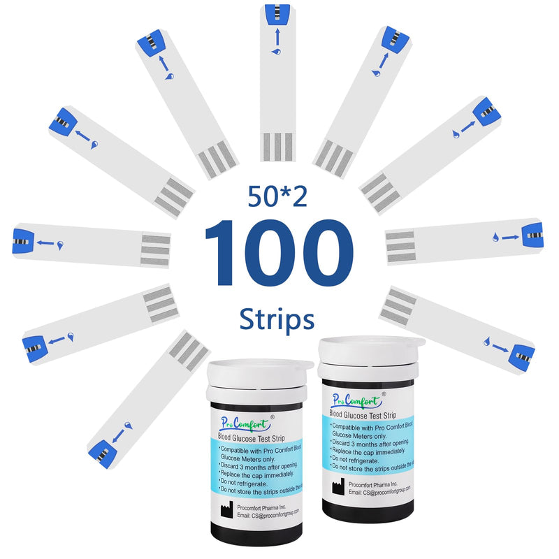 [Australia] - Blood Glucose Test Strips for Diabetes 100 Count Blood Sugar Test Strip, Used with Pro Comfort Glucose Monitor Only, No Coding 