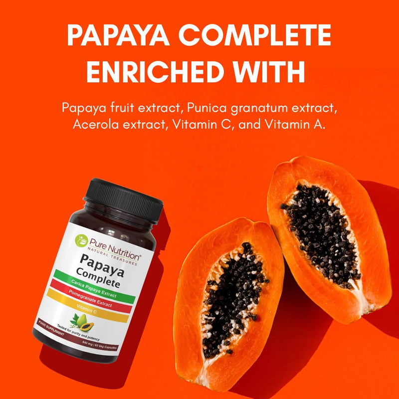 Pure Nutrition Papaya Complete | 120 Caps | Carica Papaya Leaf Extract with Iron, VIT C, VIT A & Folic Acid | Supports Platelet Immunity & Digestion Non-GMO | Gluten-Free 1 count (Pack of 1)