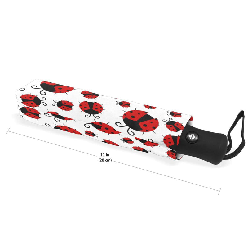 Sport Balls Football Baseball 5 Folds Travel Umbrella for Rain Sun UV Resistant, Windproof 6 Ribs Lightweight Compact Folding Umbrella for Adults Teens Kids Girls Boys Red Ladybugs