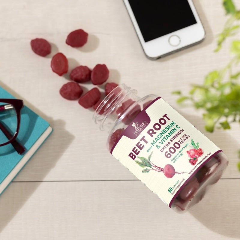 Beet Root Gummies - Super Food Beets Gummy for Energy, Heart Health, Nitric Oxide, & Circulation Support - Beet Chews Supplement with Beetroot Powder & Vitamin C - Vegan - Berry Flavored - 60 Gummies