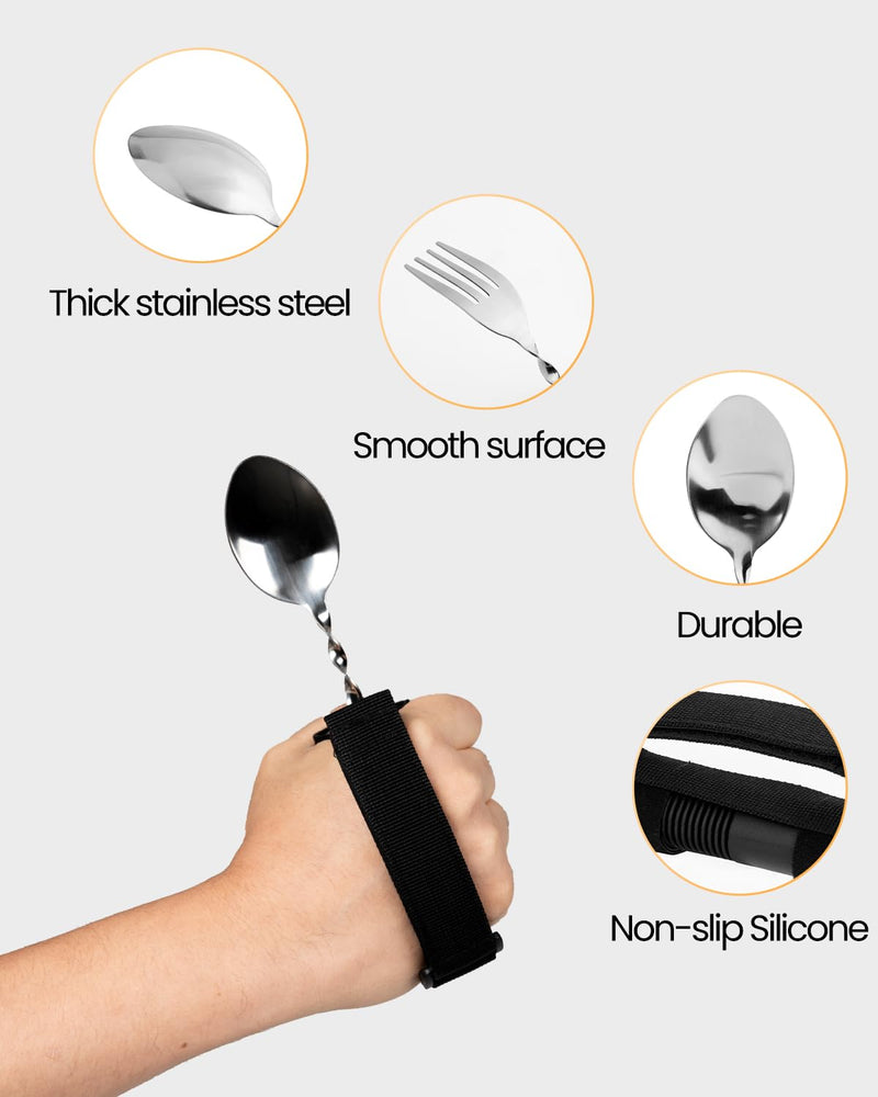 [Australia] - Bendable Adaptive Utensils for Elderly, Disabled People, Parkinson’s, Arthritis, Hand Tremors, Weak Hand Grip & Handicapped, Arthritic Hands-Non Slip Handles (Black) 2 Count Black 