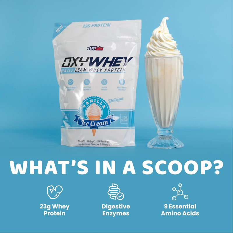 EHP Labs OxyWhey Lean Whey Protein Powder - 23g of Whey Isolate Protein, Meal Replacement Shake, Sugar Free Protein Powder - 15 Serves, Vanilla Ice Cream