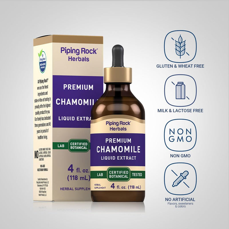 [Australia] - Piping Rock Chamomile Flower Extract Liquid Drops | 4 Fl Oz | Herb Tincture Supplement | Vegetarian, Non-GMO, Gluten Free 