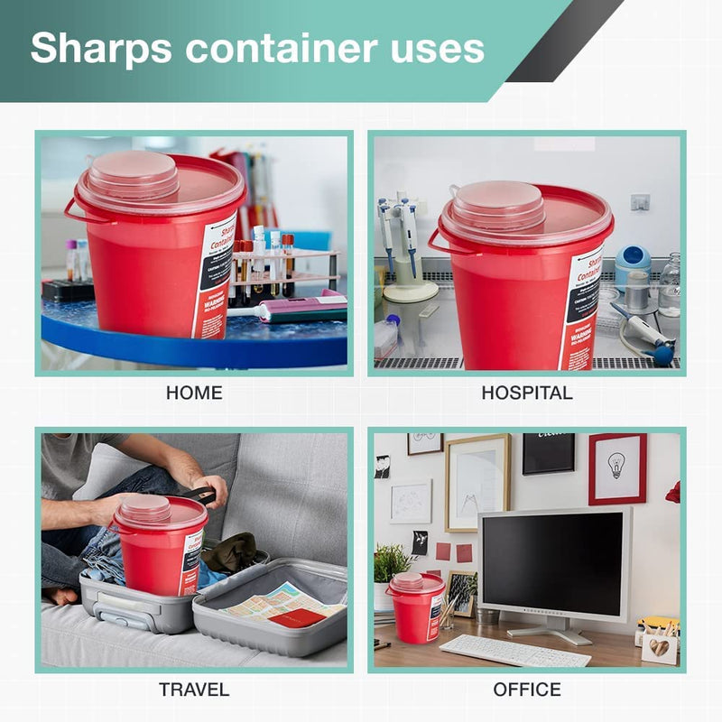 [Australia] - AdirMed Sharps Disposal Container with Flip Open Lid - Biohazard and Syringe Disposal Container - Ideal for Home, Clinic, Office, Barber Use with Flip-Open (1.5 Quart, Round) 1.5 