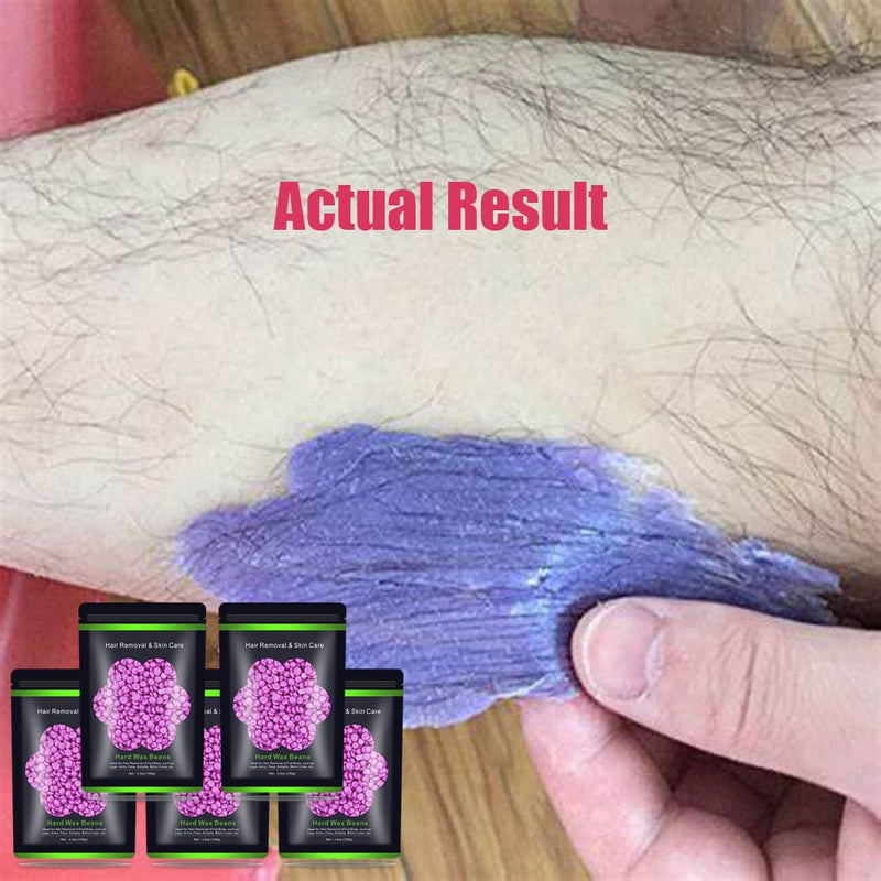 [Australia] - Hard Wax Beads for Hair Removal 1.1 lb (17.6 oz) - Sensitive Skin, Brazilian, Face, Bikini, Legs, Eyebrow - Painless Waxing Kit for Women Men, 5 Packs With 10 Wax Sticks 5 Purple 