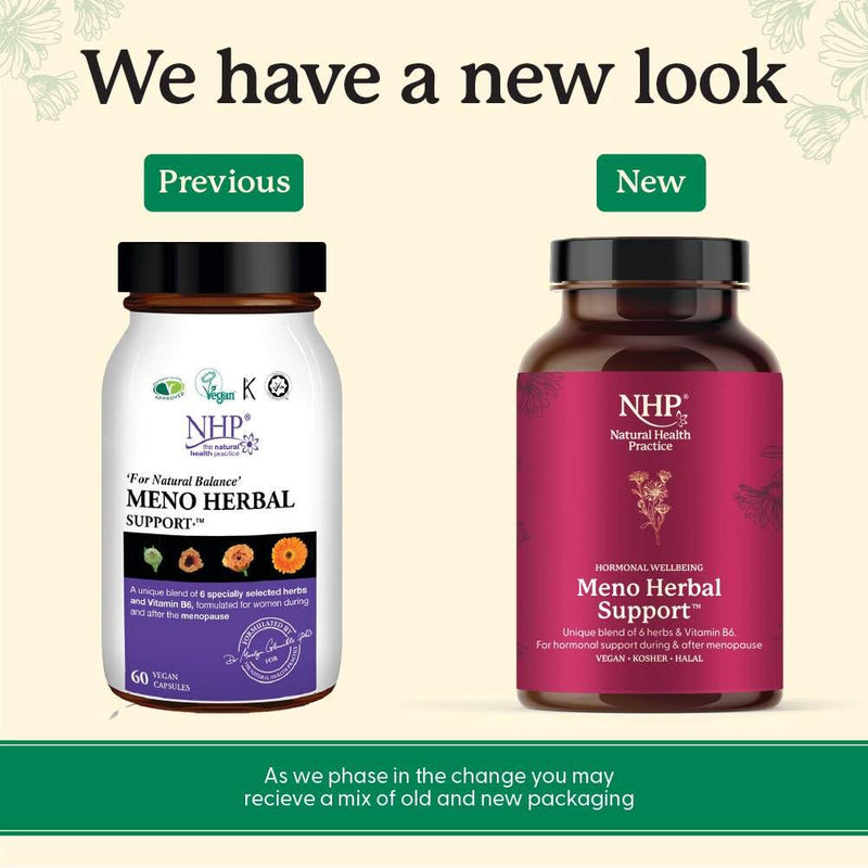 NHP Advanced Meno Herbal Support - Vegan Supplement for Hormonal Balance During Perimenopause & Menopause with Phytoestrogens, Vitamin B6, and Natural Herbal Ingredients 60 Vegan Capsules