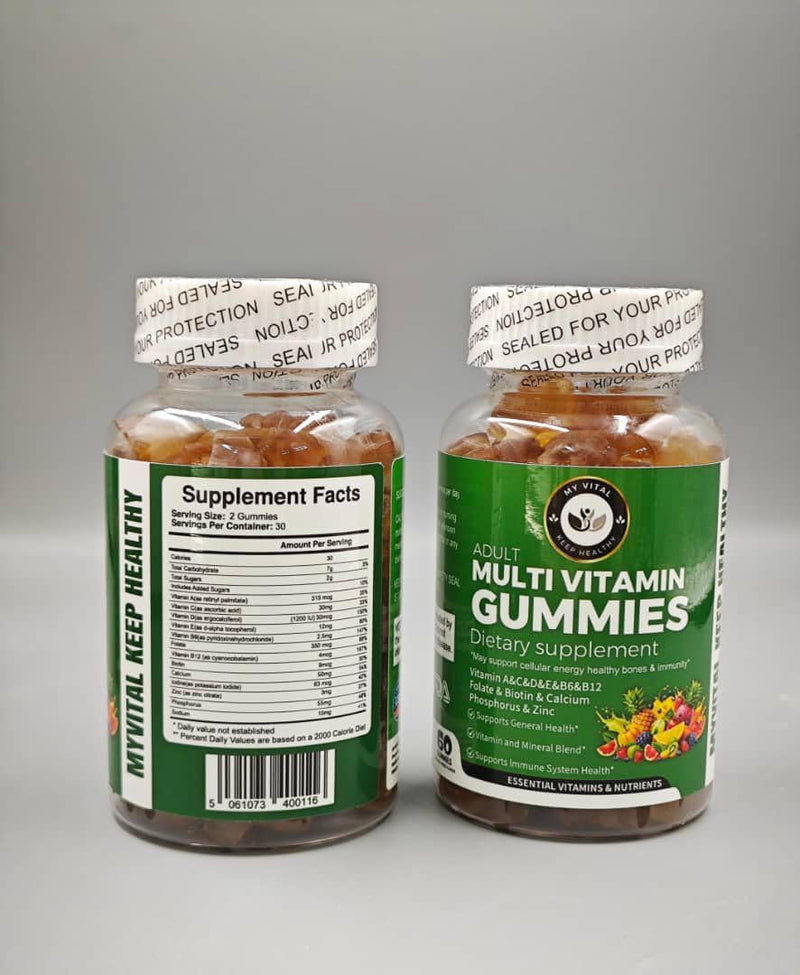 MyVital Adult Multivitamin Gummies – Natural Mixed Fruit Flavour | Vitamins A, B-Complex, C, D, E, B6, B12, Zinc & Phosphorus | Immune & Energy Support | 60 Gummies