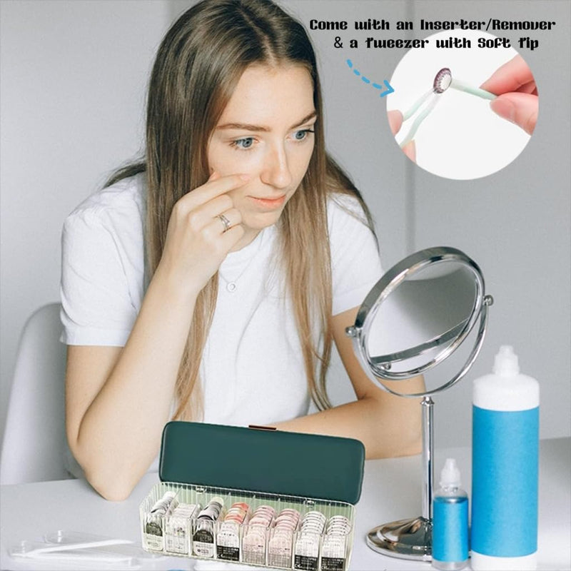 [Australia] - P-80 daily contact lens organizer with a Remover & a Tweezer, Disposable Contact Lens Dispenser, Clear Plastic Box for All Brands Daily Lens (White). WHITE 