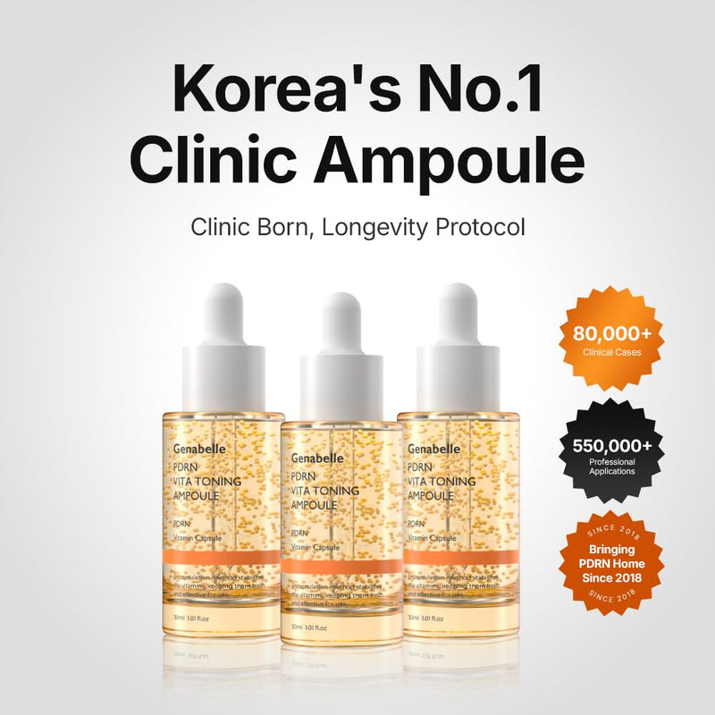 Genabelle PDRN Vitamin C Serum Toning Ampoule - Lightweight Glass Skin,korean skin care with Vitamin B, C, E, PDRN, Serum for Blemishes, Glass Skin, Fine Lines and Rough Skin Texture, 1.01 fl oz 1.01 Fl Oz (Pack of 1)