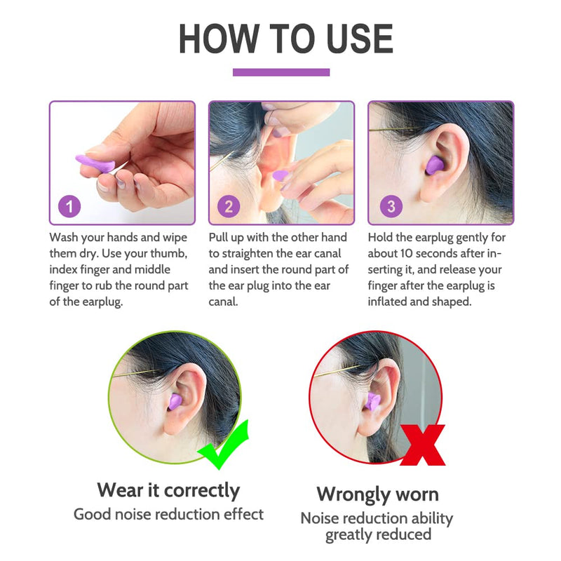 [Australia] - LYSIAN Slim Size Foam Ear Plugs for Small Ear Canals Women, Kids, 100 Pairs, 35dB SNR Noise Canceling Earplugs for Sleeping, Work and Study (Purple) Purple 