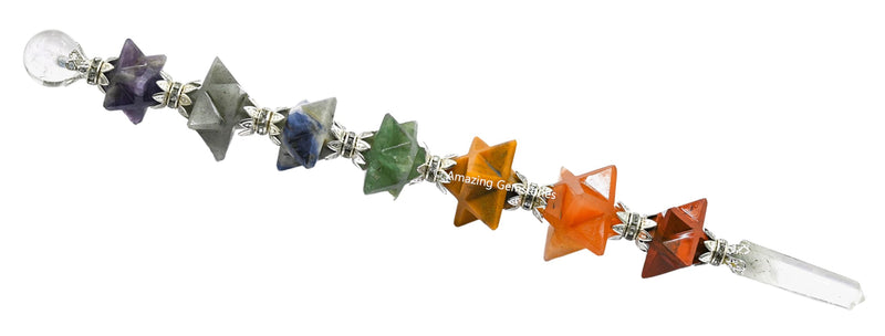 Amazing Gemstone Crystal Chakra Wand Healing Crystal Wands Witchcraft - Chakra Merkaba Crystal Wand for Meditation, Witchcraft, Healing, Yoga, Magic and More - Crystals and Healing Stones Gift
