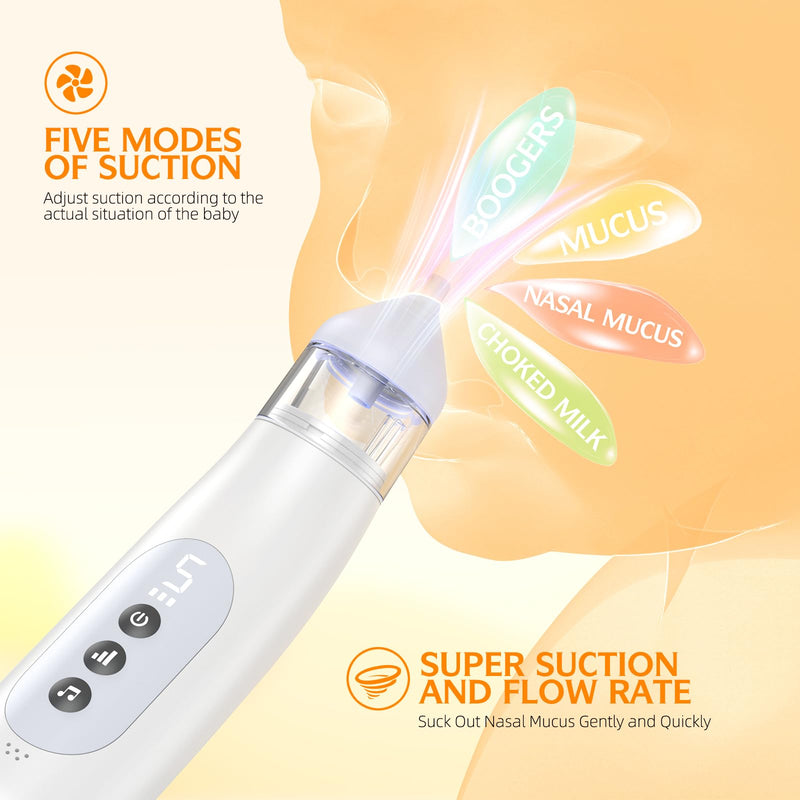 [Australia] - Nasal Aspirator for Baby 5 Suction Levels Rechargeale Nose Sucker, Music and Light Silicone Nose Suction Battery Powered for Baby Girls Boy Adult Pets 