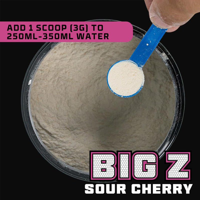 Beast Big Z Magnesium for Sleep Support with Superior Magnesium Bisglycinate & Gluconate Complex - 30x Supplement Drinks with Zinc - Sour Cherry, 90g Tub 90 g (Pack of 1)