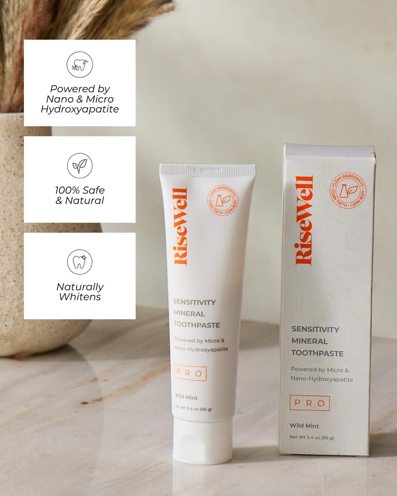 RiseWell PRO Mineral Toothpaste - Micro & Nano Hydroxyapatite Toothpaste with Xylitol for Sensitive Teeth -Safe to Swallow Dental Care, Natural Teeth Whitening for Daily Dental Hygiene (Wild Mint)