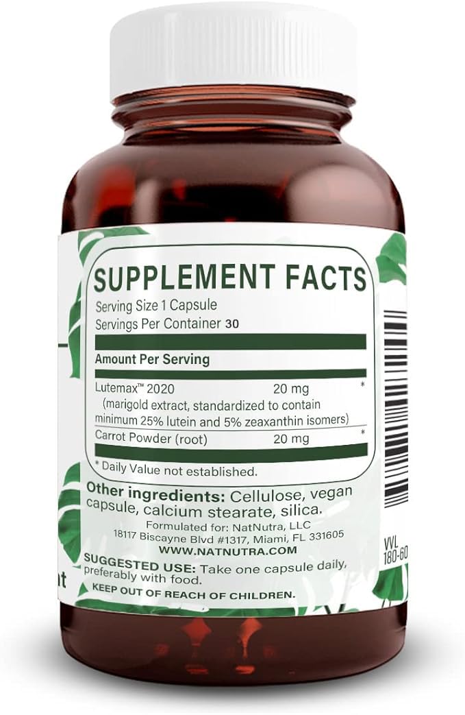 Natural Nutra Lutein & Zeaxanthin Supplement 20mg, 30 Capsules | Maintains Vision, Protects Cells in Eyes, Enhances Level of Zeaxanthin & Isomers, Supports Eye Health, Gluten-Free, Soy-Free 30 Count (Pack of 1)