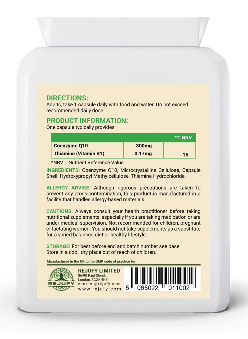 CoQ10 Extra, CoQ10 Supplement 300mg & Vitamin B1, 60 Capsule, Energy Heart Health | Co Q10 Supplements Co Q 10 Supplement Co Enzyme CQ10 High Strength CQ10 Supplement Q10 Coenzyme Q10 High Strength