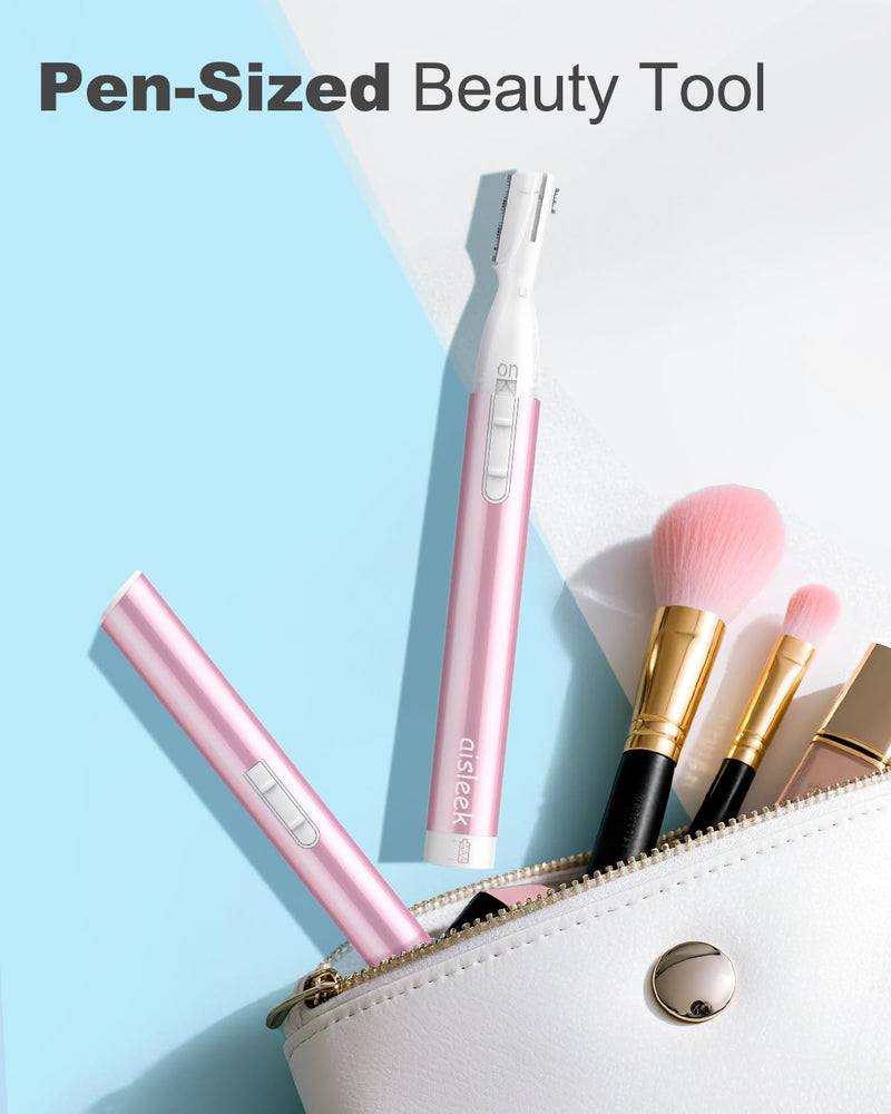 [Australia] - Eyebrow Trimmer, Facial Hair Trimmer Precision Detailer with Rinseable Blade, Battery Powered Double-Sided Eyebrow Razor with Comb, Compact Pen-Size Safe Painless Shaver for Chin Peach-Fuzz Carolina Pink 