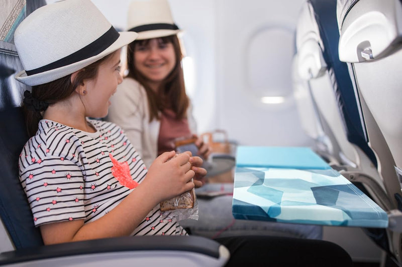 Go-Be Sleeves Airplane Tray Covers for Adults 2-Pack Classics Airplane Tray Covers - Teal Watercolor/Teal Solid