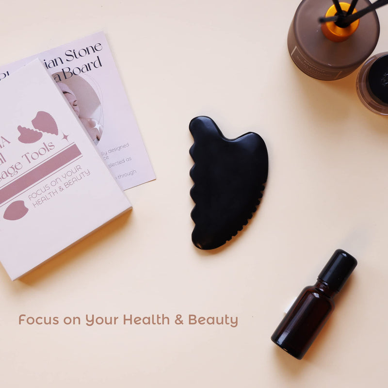 [Australia] - Gua Sha Facial Tools, Natural Bian Stone Gua Sha Jade Massage Tool, Body Gua Sha Stone with Comb, Large GuaSha Set for Traditional Acupuncture Therapy(Wave-Edge) Wave-Edge 