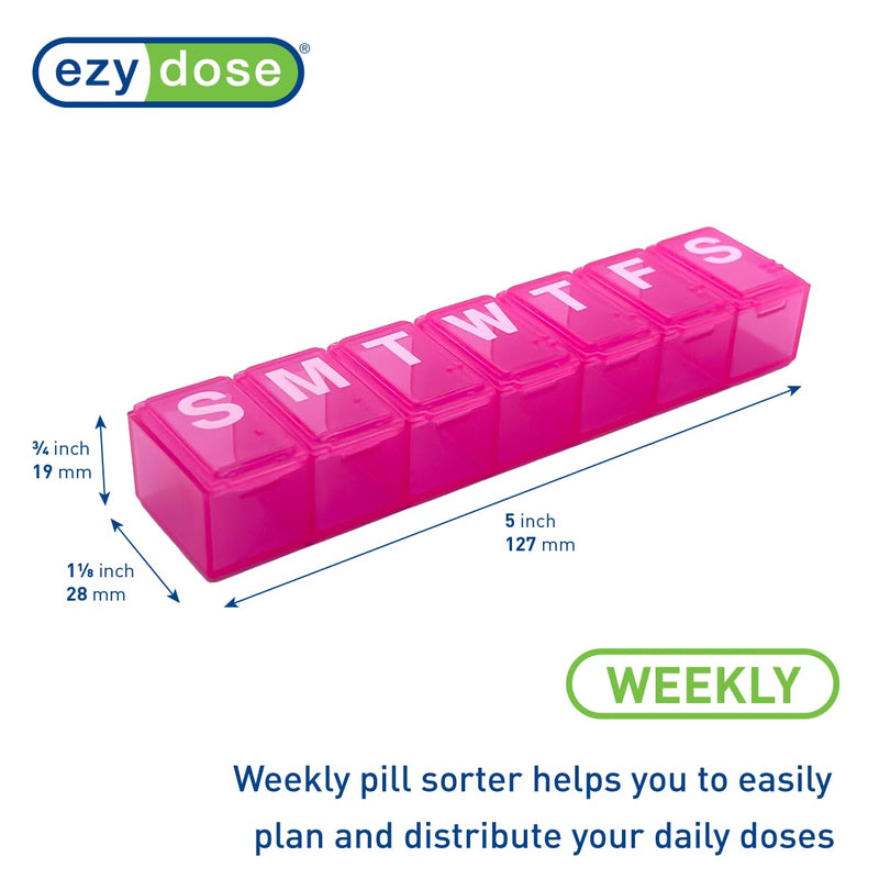 Ezy Dose Weekly (7-Day) Pill Organizer, Medium Planner, Pink, BPA-Free | Compact Daily Vitamin & Supplement Medicine Case, Pop Up Compartments, Convenient and Easy to Use, Travel-Friendly, BPA-Free