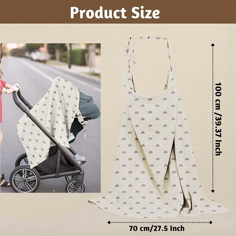 [Australia] - Multifunctional Muslin Nursing Cotton Cover for Baby Breastfeeding with Adjustable Mom Privacy & Arch Neckline - Nursing Apron Cover - Stroller Cover Car Seat Cover Boho Rainbow 