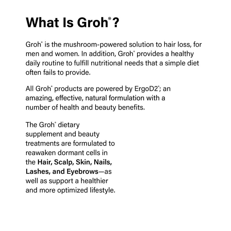 Groh Daily Vitality Boost - All Natural Hair Growth Supplement powered by ErgoD2 - Rich in Antioxidants - Vitamins for Stronger Hair, Skin & Nails- Best Choice for Thinning Hair - 60 Count