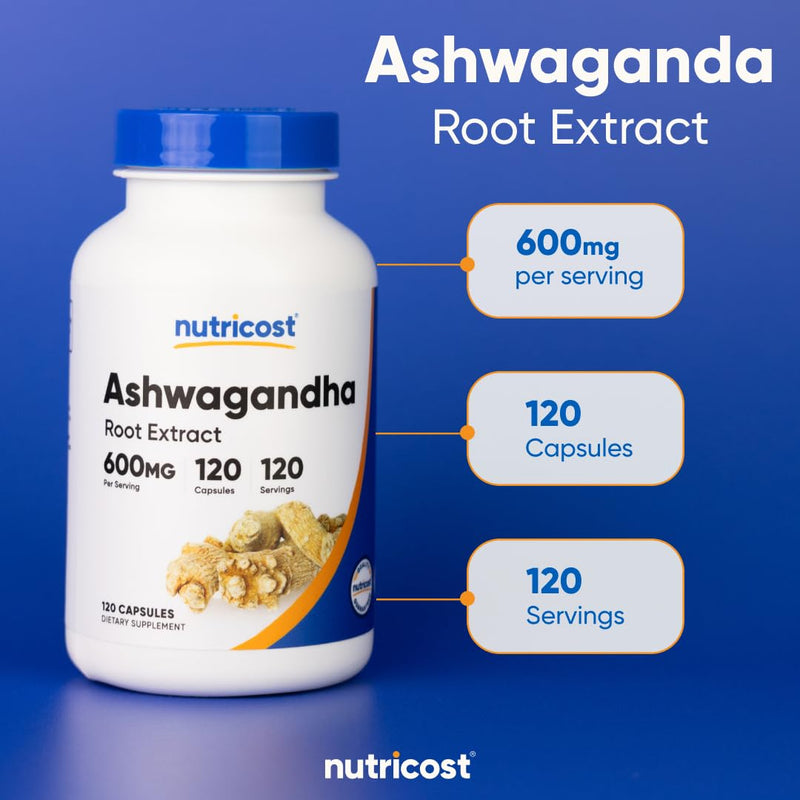 [Australia] - Nutricost Ashwagandha Herbal Supplement 600mg, 120 Capsules - Vegetarian, Non-GMO, Gluten Free, Ashwagandha Root 