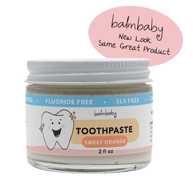 [Australia] - Kids All Natural Fluoride Free Toothpaste by Balm Baby Brand – SLS Free Toothpaste with Xylitol, Vegan, Gluten Free, BPA Free, Glass Jar Zero Waste Children’s Teeth Paste (Orange) Sweet Orange 