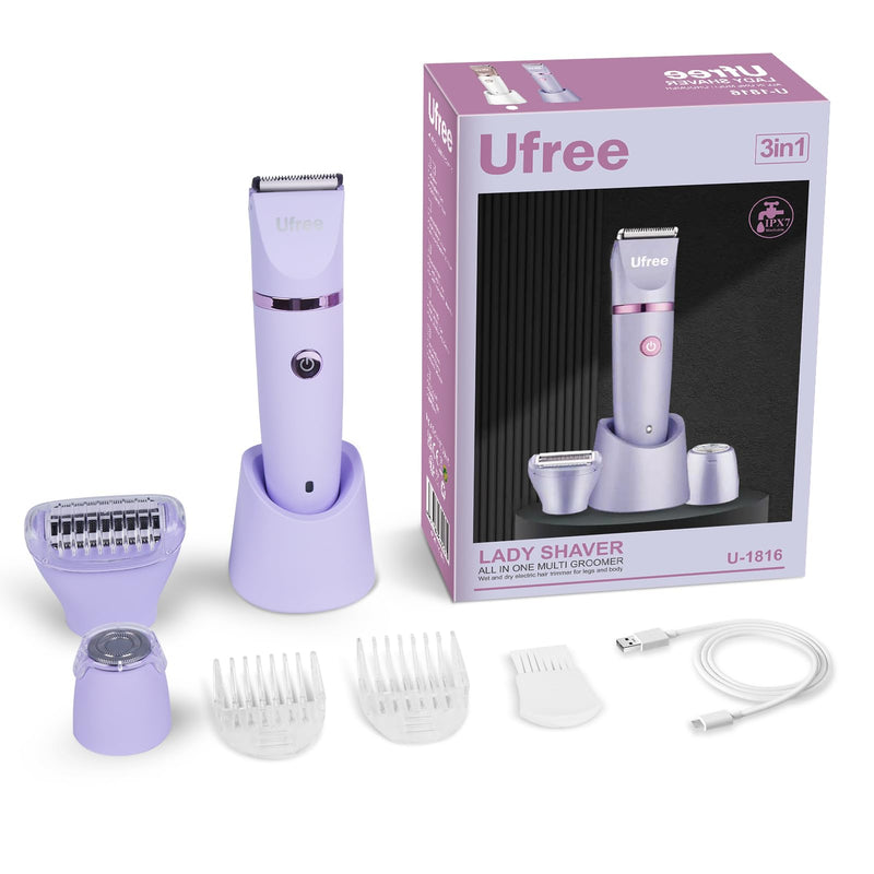 [Australia] - Ufree Bikini Trimmer Electric Razors for Women, Rechargeable Pubic Body Hair Trimmer Electric Shaver for Legs Body Hair, Bikini Shaver IPX7 Waterproof, Gifts for Women, Purple 