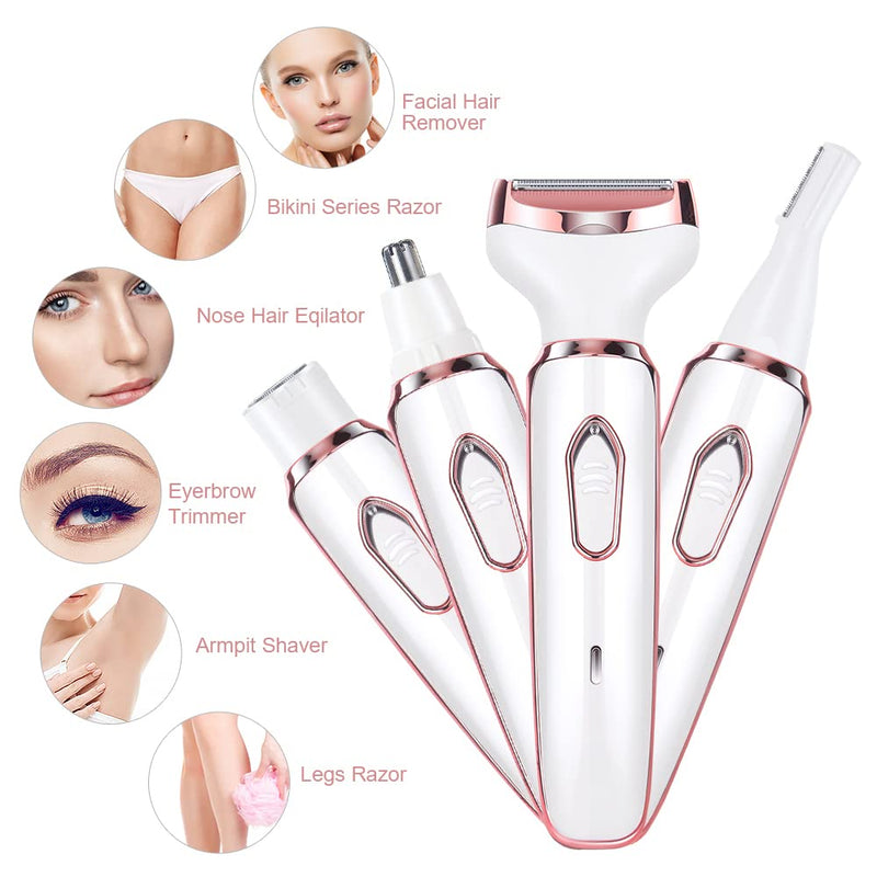 [Australia] - ACWOO Electric Shaver for Women, 4-in-1 Electric Women's Shaver, Painless Intimate Razor for Women, Hair Trimmer for Face Nose Armpits Intimate Area Bikini Zone, USB Charging C-pink 