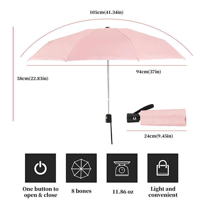 2PC Automatic Mini Travel Umbrellas for Rain/Sun, Small Lightweight Folding Auto Open/Close Windproof Compact Umbrellas for Women Men, Fits Car & Backpack