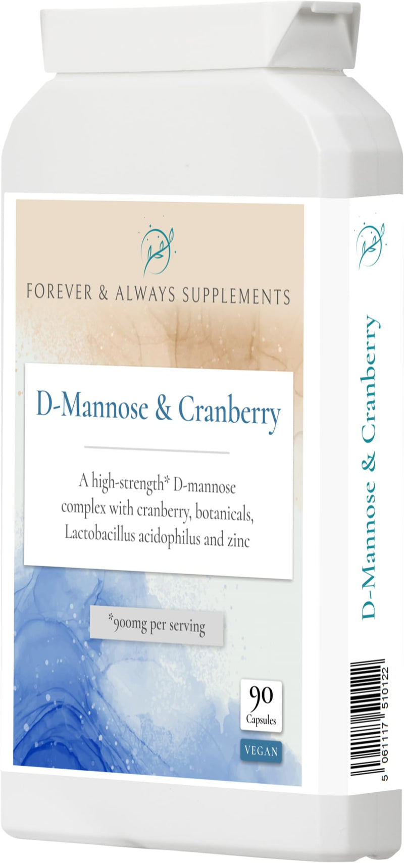 D-Mannose with Cranberry, botanicals & Lactobacillus Acidophilus, Urinary Tract (UTI), Bladder Support & Gut Health Complex - High Strength Vegan, Forever & Always Supplements