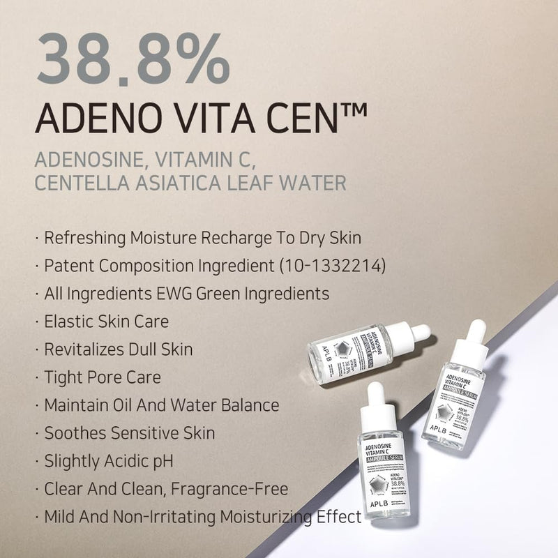 APLB Adenosine Vitamin C Ampoule Serum | ADENO VITA CEN™ 38.8% 1.35 FL.OZ/Korean Skincare, Wrinkle care, Deep hydration, Sensitive skin, Revitalize for gentle and improve skin texture