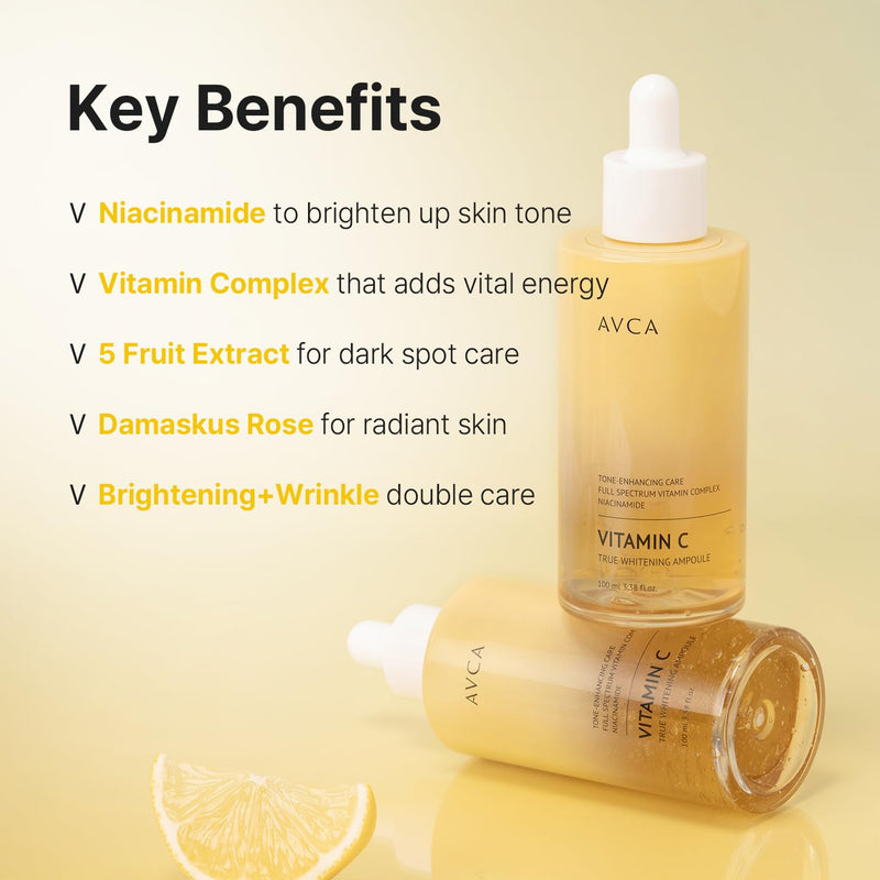 AVCA Vitamin C & Niacinamide Glow Correcting Serum 100ml (3.38 fl oz) – Dark Spot Repair, Brightening & Tone-Evening Antioxidant Facial Serum