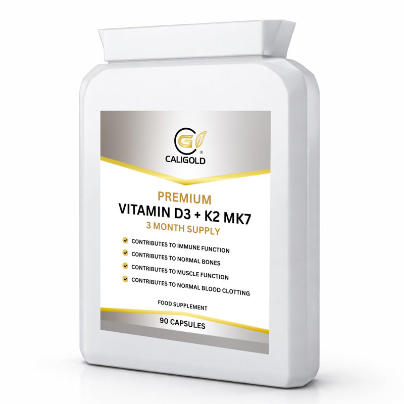 CaliGold Vitamin D3 3000iu & K2 100ug (MK7) – 90 Vitamin D3 K2 Vegetarian Capsules – Supports Normal Bones, Muscles, Teeth and Immune System – Cholecalciferol & Menaquinone-7