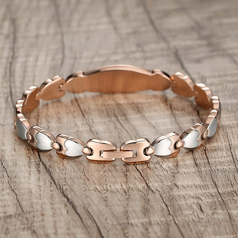 [Australia] - LinnaLove Double Heart Medical id Bracelet for Women 7 1/2 inches Fashion Stainless steel Medical alert bracelets type 2 diabetes rose gold-type 2 diabetes 