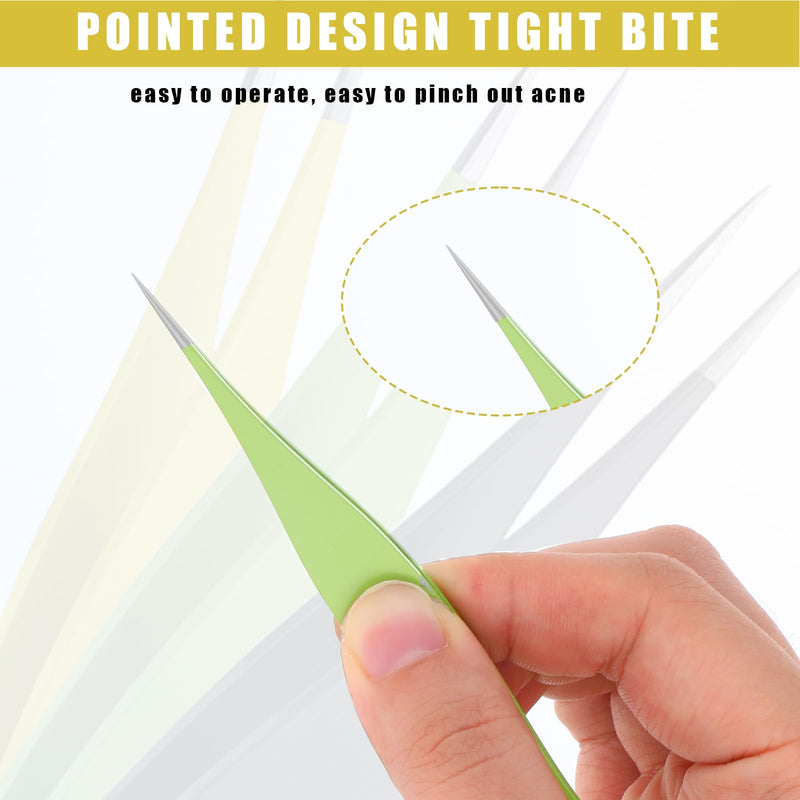[Australia] - Prasacco Pack of 3 Tweezers, 3 Colors Tweezers Made of Stainless Steel Tweezers for Ingrown Hairs Stainless Steel Eyebrow Tweezers Pointed Precision Tweezers for Eyelash Extensions (Black, Yellow, Green) 