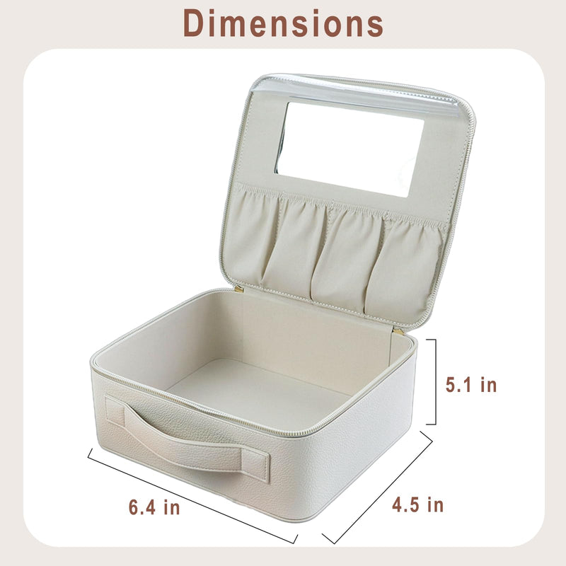 Hard Shell Makeup Brush Case with Mirror Travel Cosmetic Organizer | Dust-Proof Protection,Large Capacity Storage,Sturdy & Portable ,Professional-Grade Design Beige
