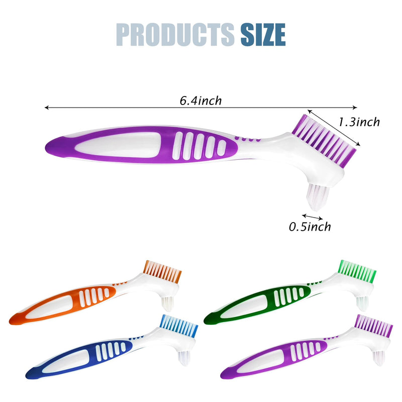 [Australia] - Random Color 1 Premium Dual-Sided Denture Cleaning Brush with Multi-Layered Soft Bristles and Rubber Anti-Slip Handle - Portable False Teeth Cleaning Tool for Efficient Denture Care (1) 