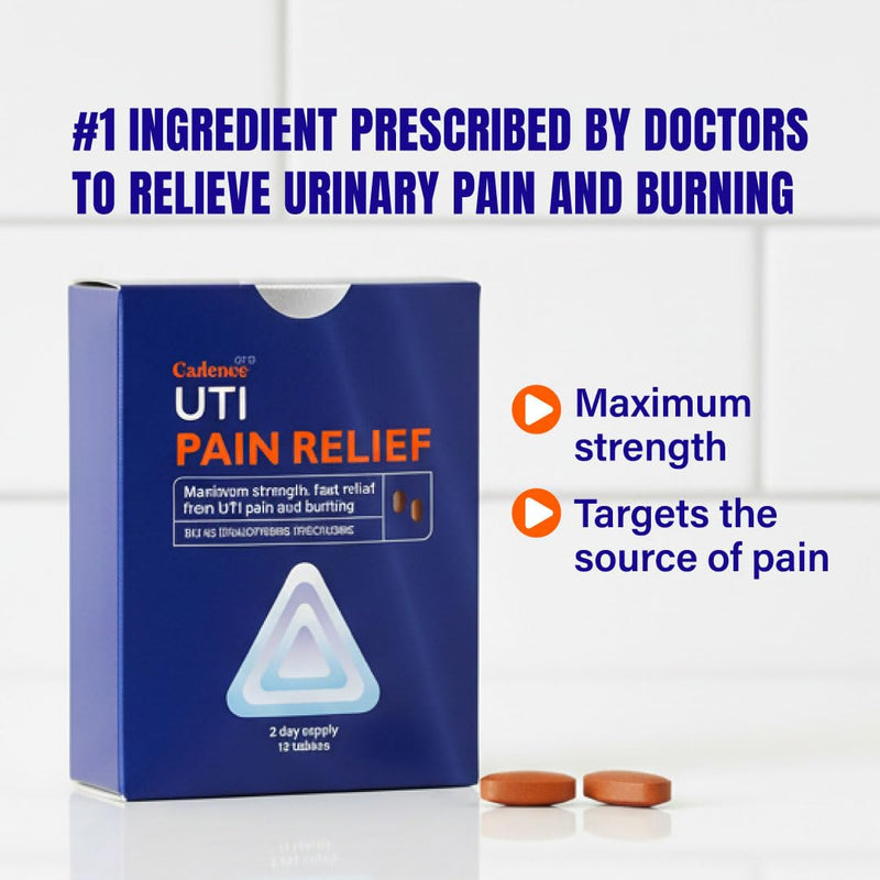 Complete 4-in-1 UTI Emergency Relief Care Kit Comes with 2 Urinary Tract Infection Test Strips, 12 UTI Maximum Strength Pain Relief Tables, 12 Infection Control Tablets and Proprietary pH Power Flush