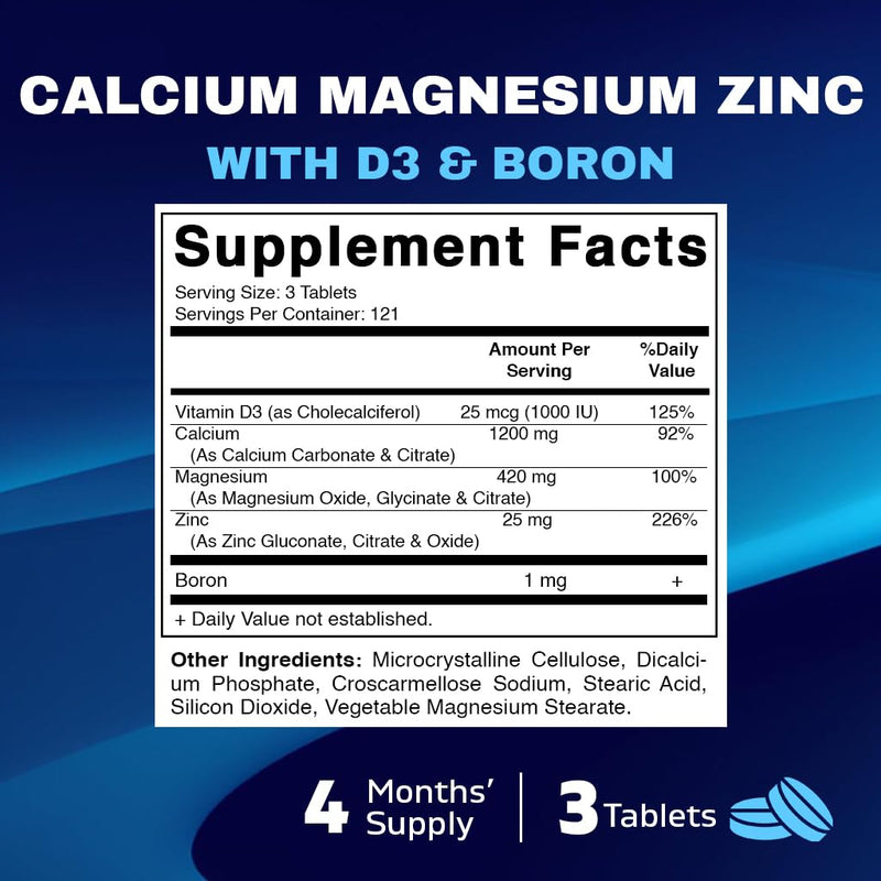 [Australia] - Vitamatic Calcium Magnesium Zinc D3 Boron | 365 Coated Tablets Supplement | Calcium 1200 mg, Magnesium 420mg, Zinc 25mg, Vitamin D3 1000 IU, Boron 1 mg | Non-GMO | Gluten Free | Made in USA 
