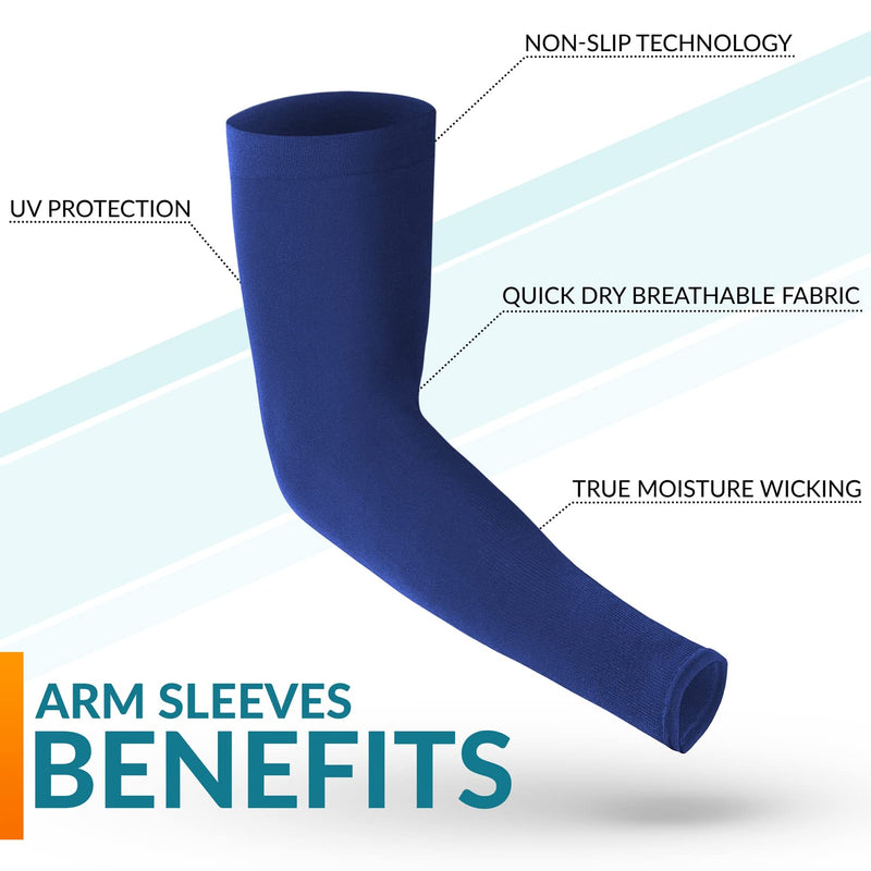 [Australia] - KEMFORD Arm Sleeves for Men and Women – 8 mmHg Light Compression – 1 Pair – Sun Protection – Cooling UPF 50 Compression – Basketball Running Large 1 Pair: Blue 